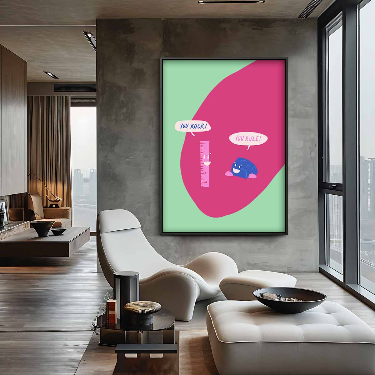 Vrolijke Vriendschap Illustratie Kunstwerk-canvas-dibond-plexiglas-wanddecoratie-WallArtistic