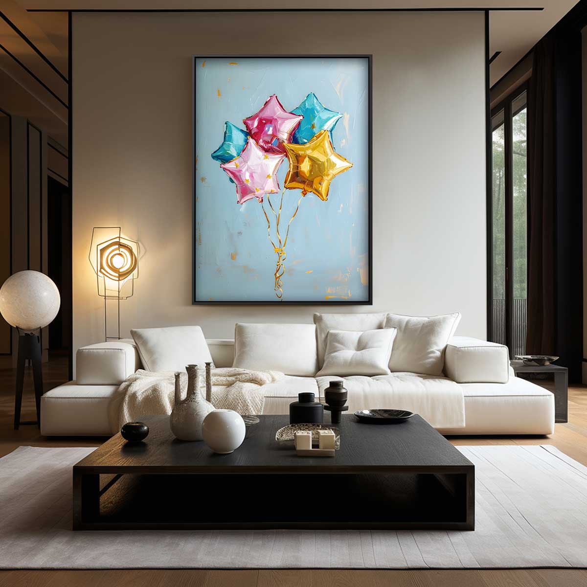 Vrolijke Sterrenballonnen Kunstwerk-canvas-dibond-plexiglas-wanddecoratie-WallArtistic