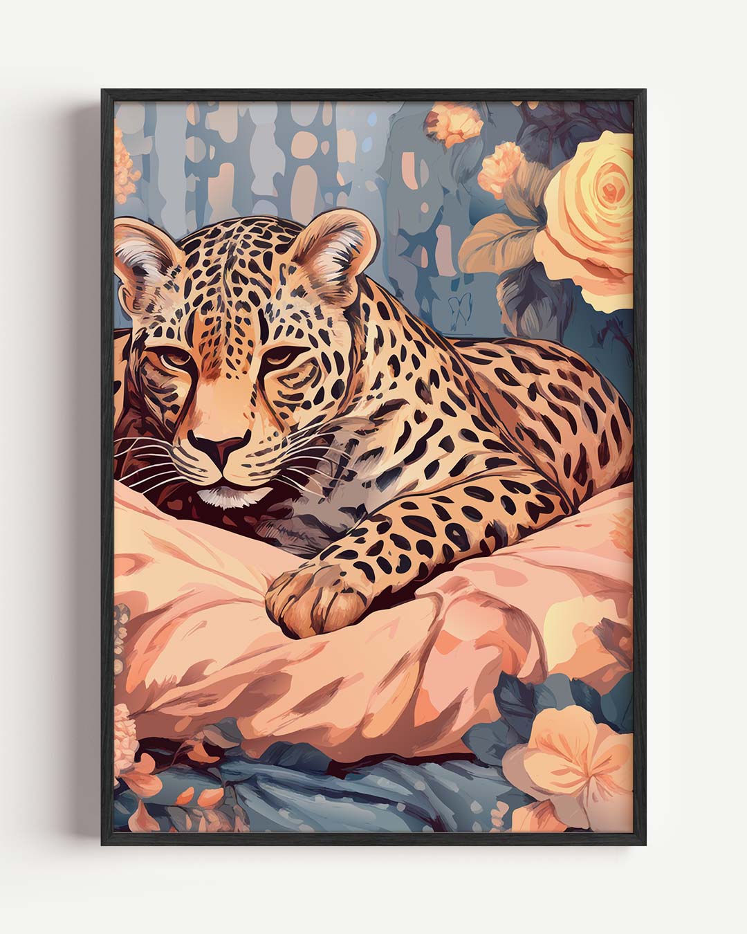 Sierlijke Luipaard Bloemen Poster-WallArtistic