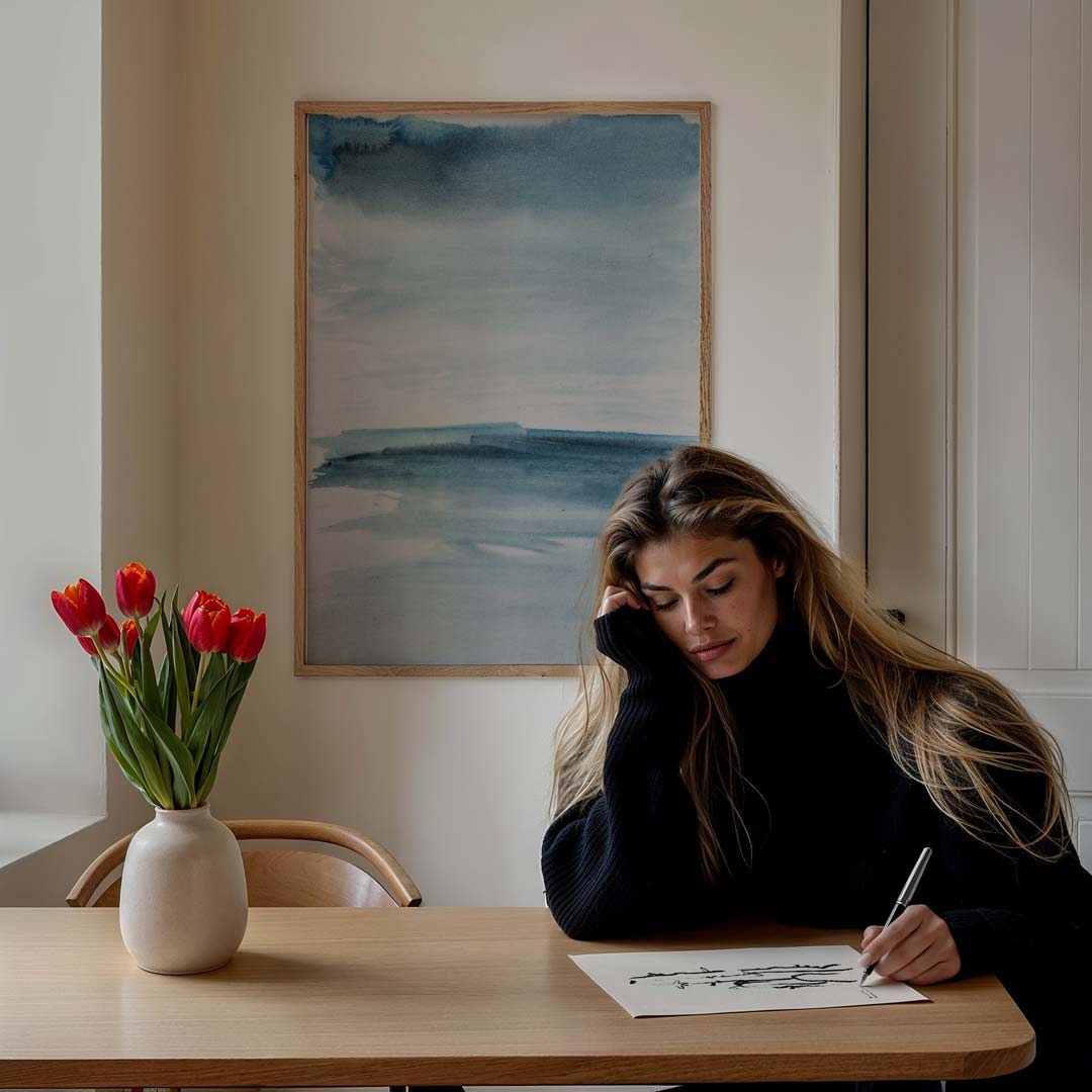 Rustgevende Blauwe Waterverf Poster-WallArtistic