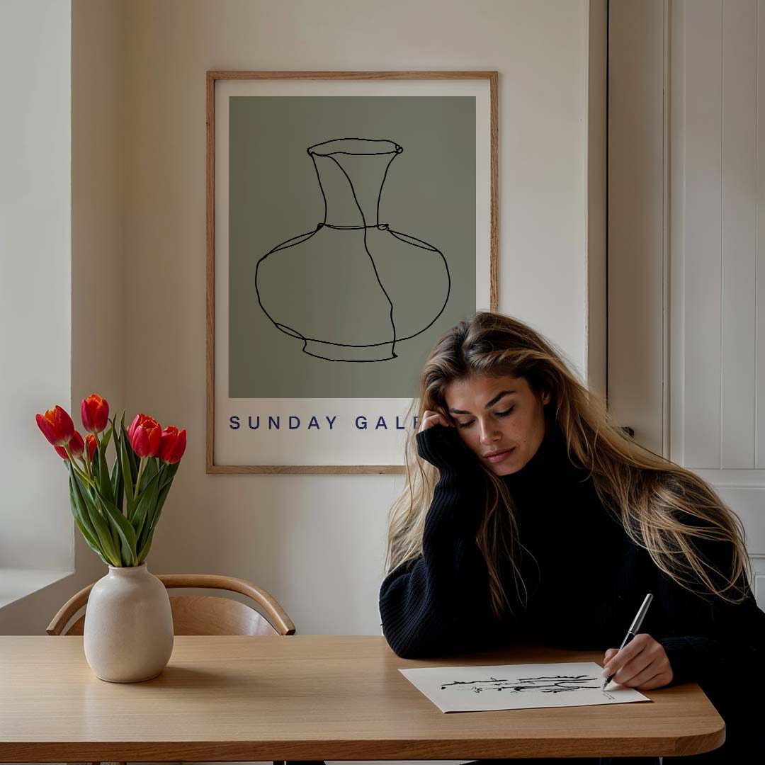 Elegante Vaas Lijntekening Poster-WallArtistic