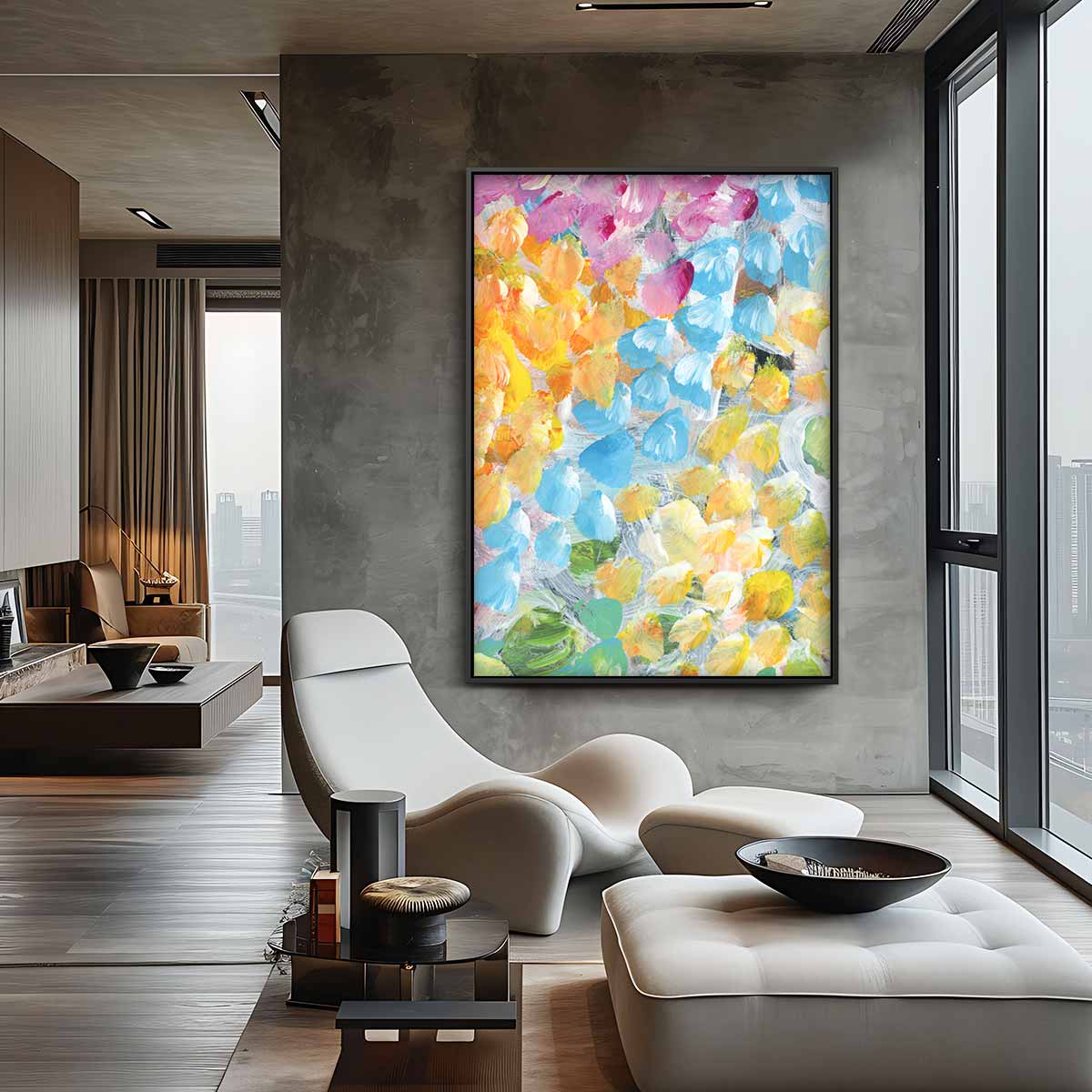 Vrolijke Kleurenexplosie Kunstwerk-canvas-dibond-plexiglas-wanddecoratie-WallArtistic