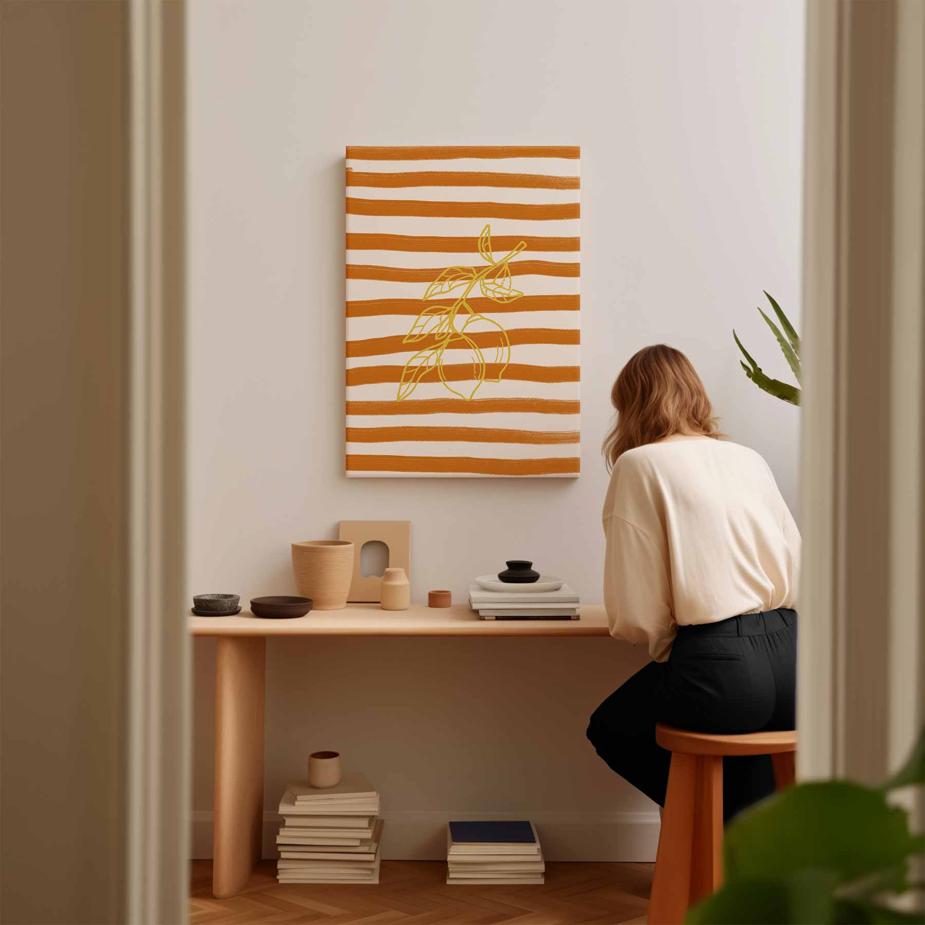 Zonnige Citroen Strepen Kunstwerk-canvas-dibond-plexiglas-wanddecoratie-WallArtistic
