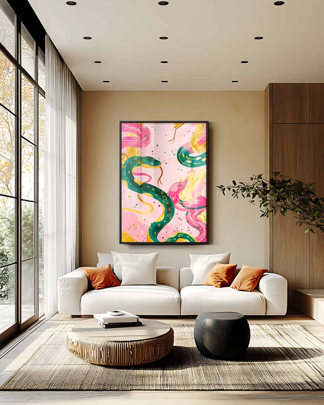Vrolijk Slangenwandeling Kunstwerk-canvas-dibond-plexiglas-wanddecoratie-WallArtistic