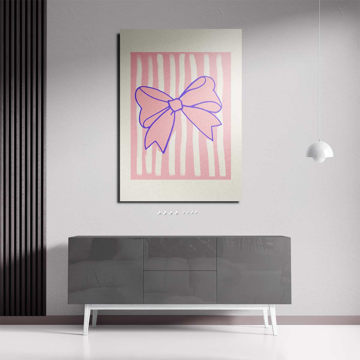 Speelse Strik op Roze Strepen Kunstwerk-canvas-dibond-plexiglas-wanddecoratie-WallArtistic