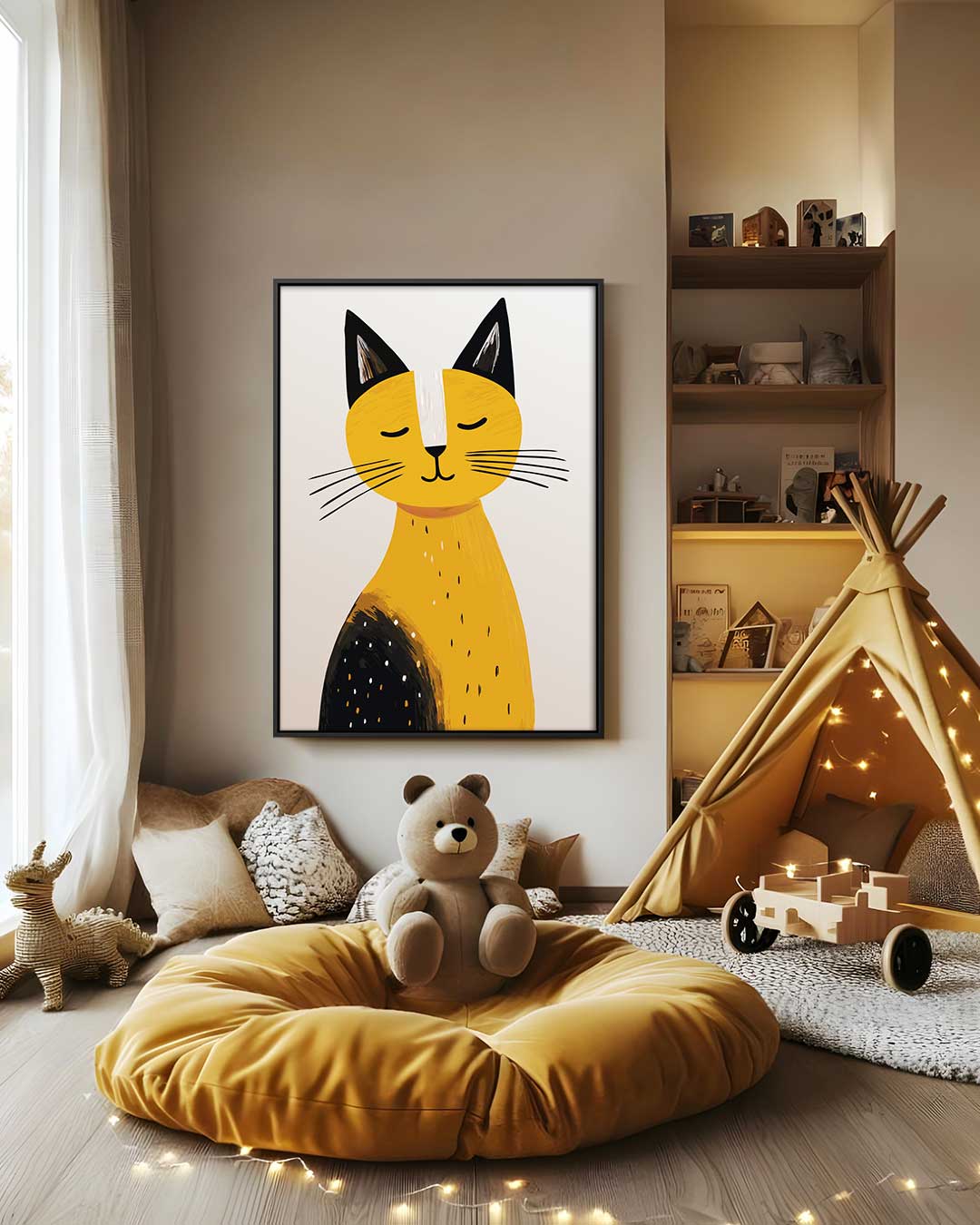 Slaperige Kat Illustratie Kunstwerk-canvas-dibond-plexiglas-wanddecoratie-WallArtistic