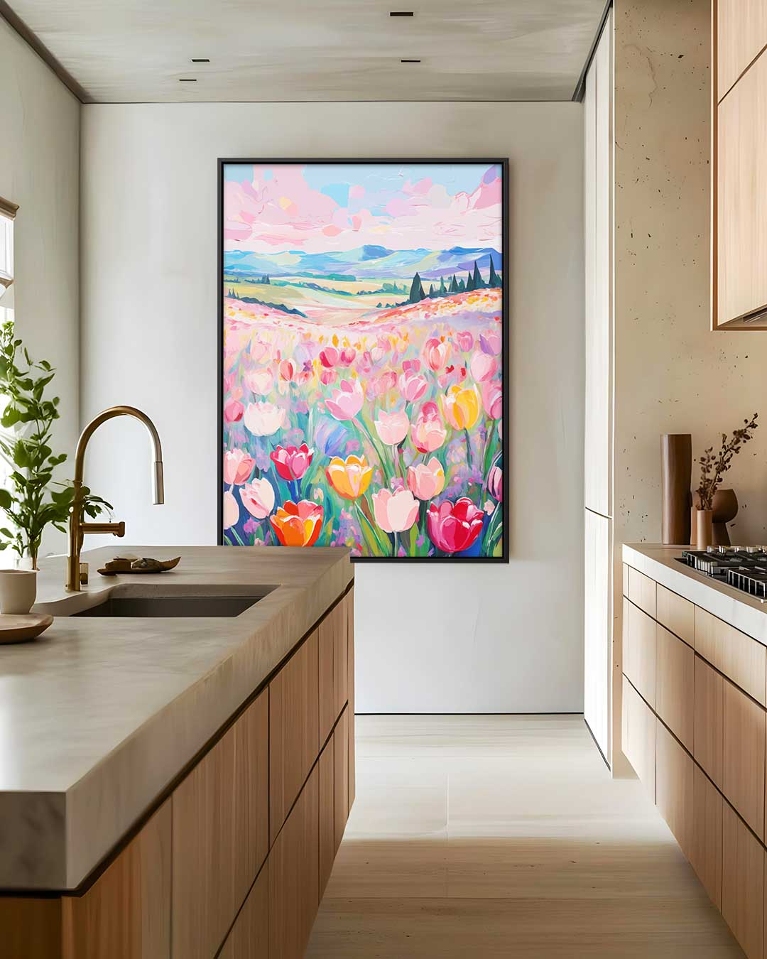 Kleurrijke Tulpenvelden Kunstwerk-canvas-dibond-plexiglas-wanddecoratie-WallArtistic