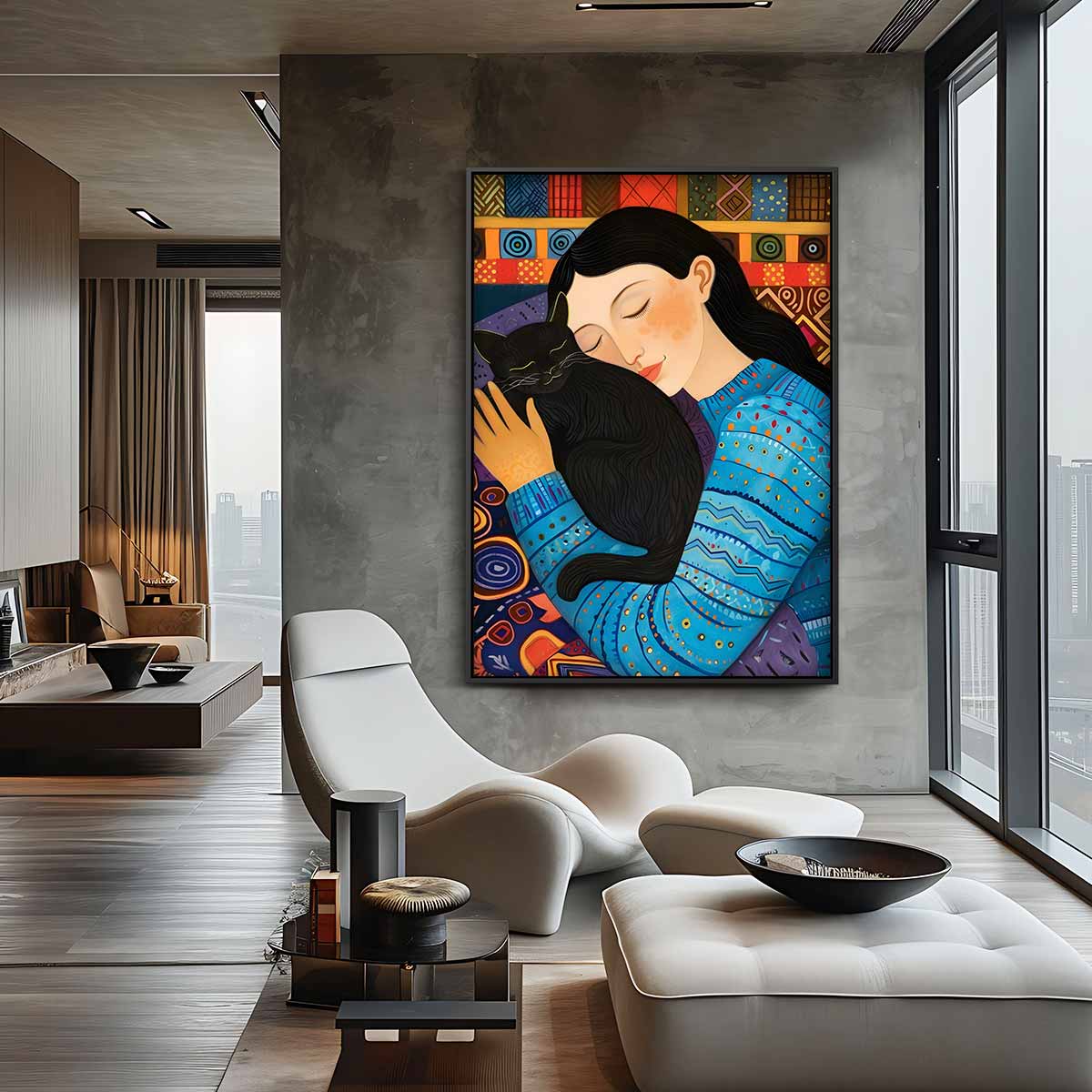 Knuffel met Kat Kunstwerk-canvas-dibond-plexiglas-wanddecoratie-WallArtistic