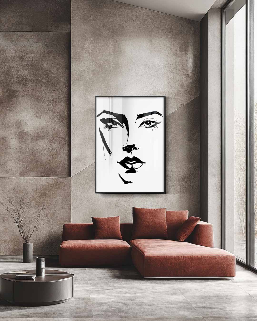 Expressieve Inktportret Kunstwerk-canvas-dibond-plexiglas-wanddecoratie-WallArtistic