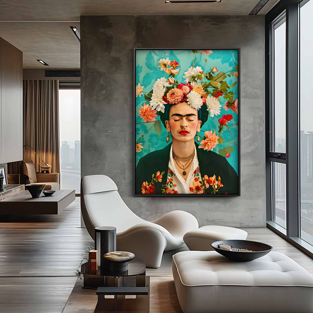 Bloemrijke Portretpracht Kunstwerk-canvas-dibond-plexiglas-wanddecoratie-WallArtistic