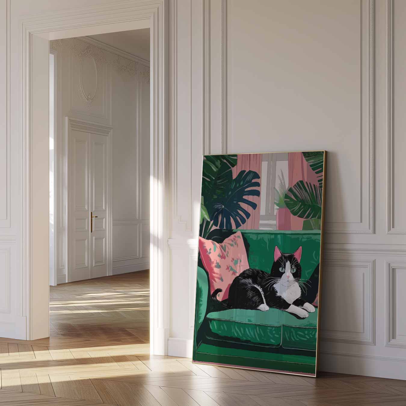 Kat op Groene Bank Poster