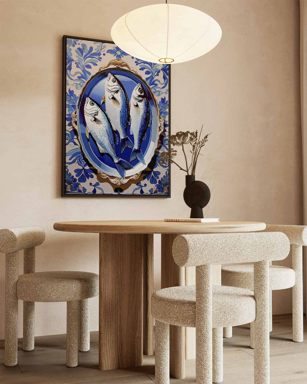 Vissen op Blauw Keramiek Kunstwerk-canvas-dibond-plexiglas-wanddecoratie-WallArtistic