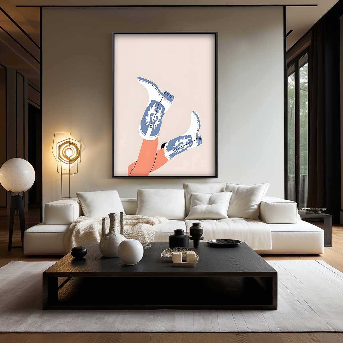 Speelse Cowboylaarzen Illustratie Kunstwerk-canvas-dibond-plexiglas-wanddecoratie-WallArtistic