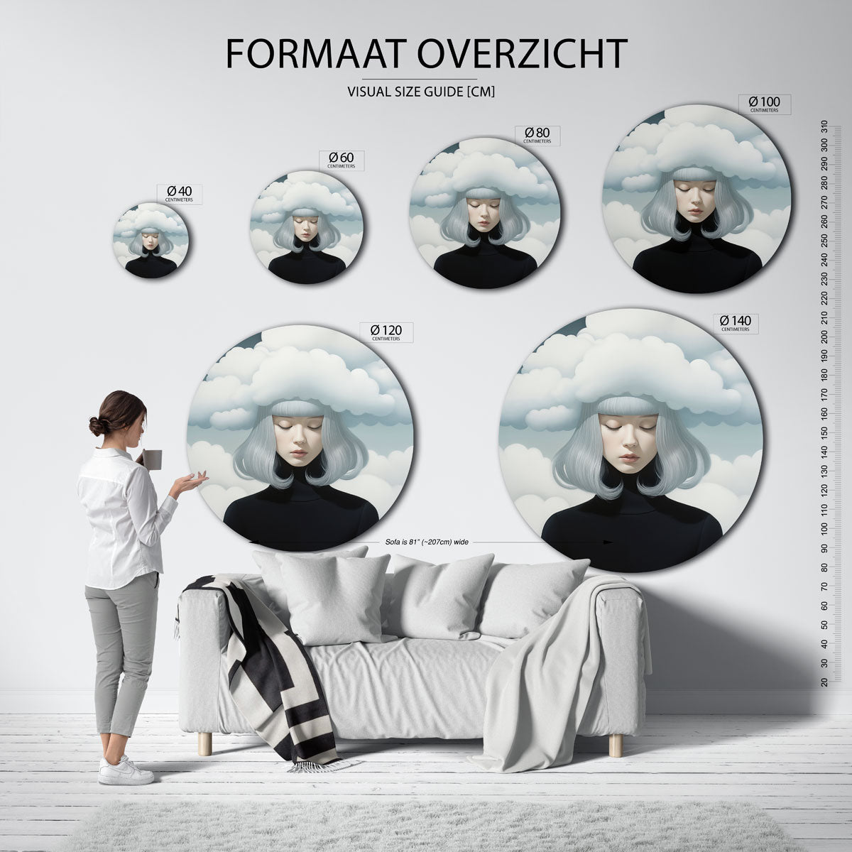 Vrouw met wolken Muurcirkel