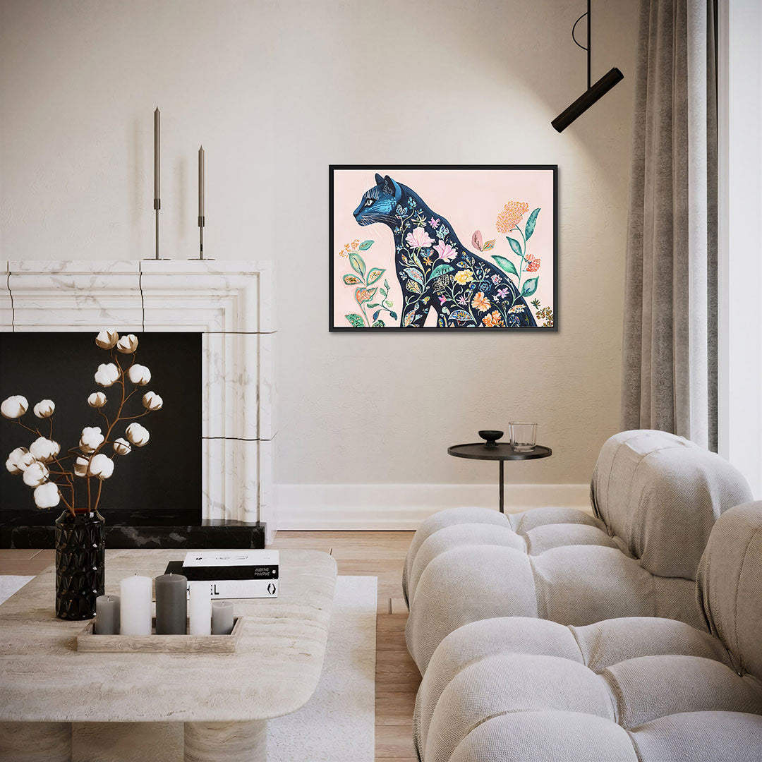 Floraal kattenportret Kunstwerk