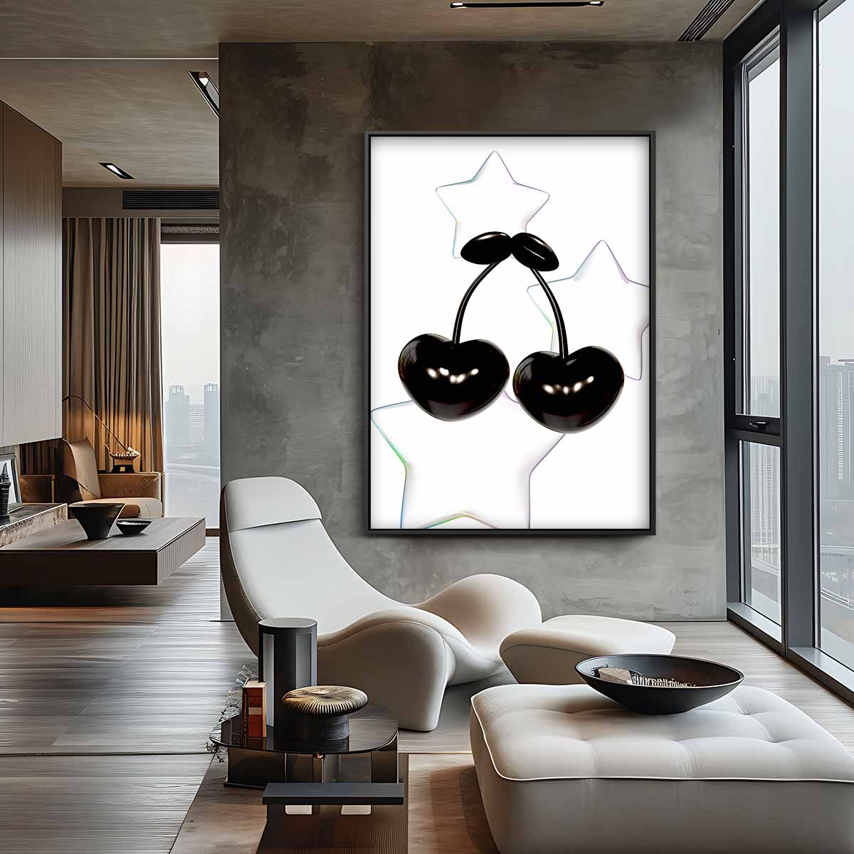 Spelende Kersen en Sterren Kunstwerk-canvas-dibond-plexiglas-wanddecoratie-WallArtistic