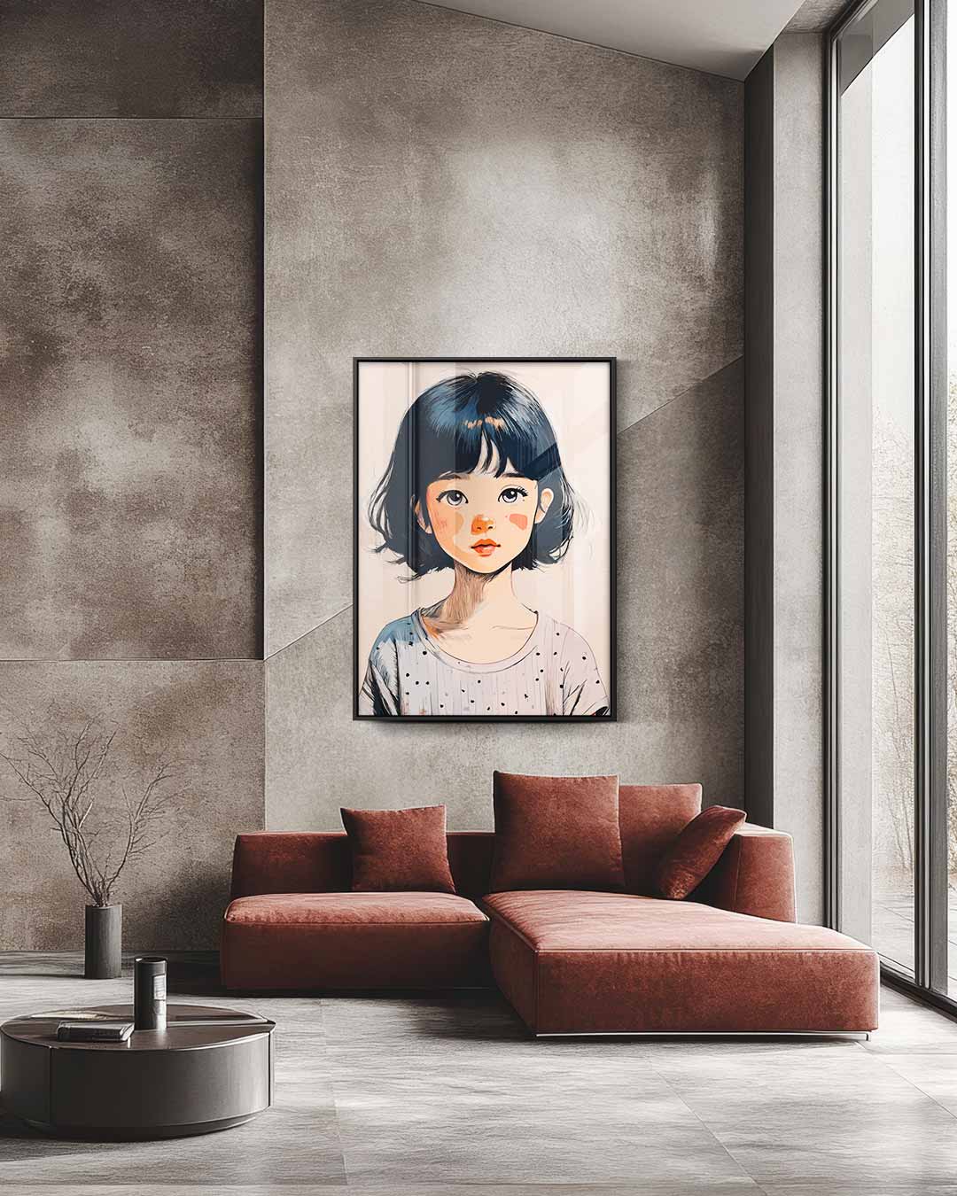 Schattige Kinderportret Illustratie Kunstwerk-canvas-dibond-plexiglas-wanddecoratie-WallArtistic