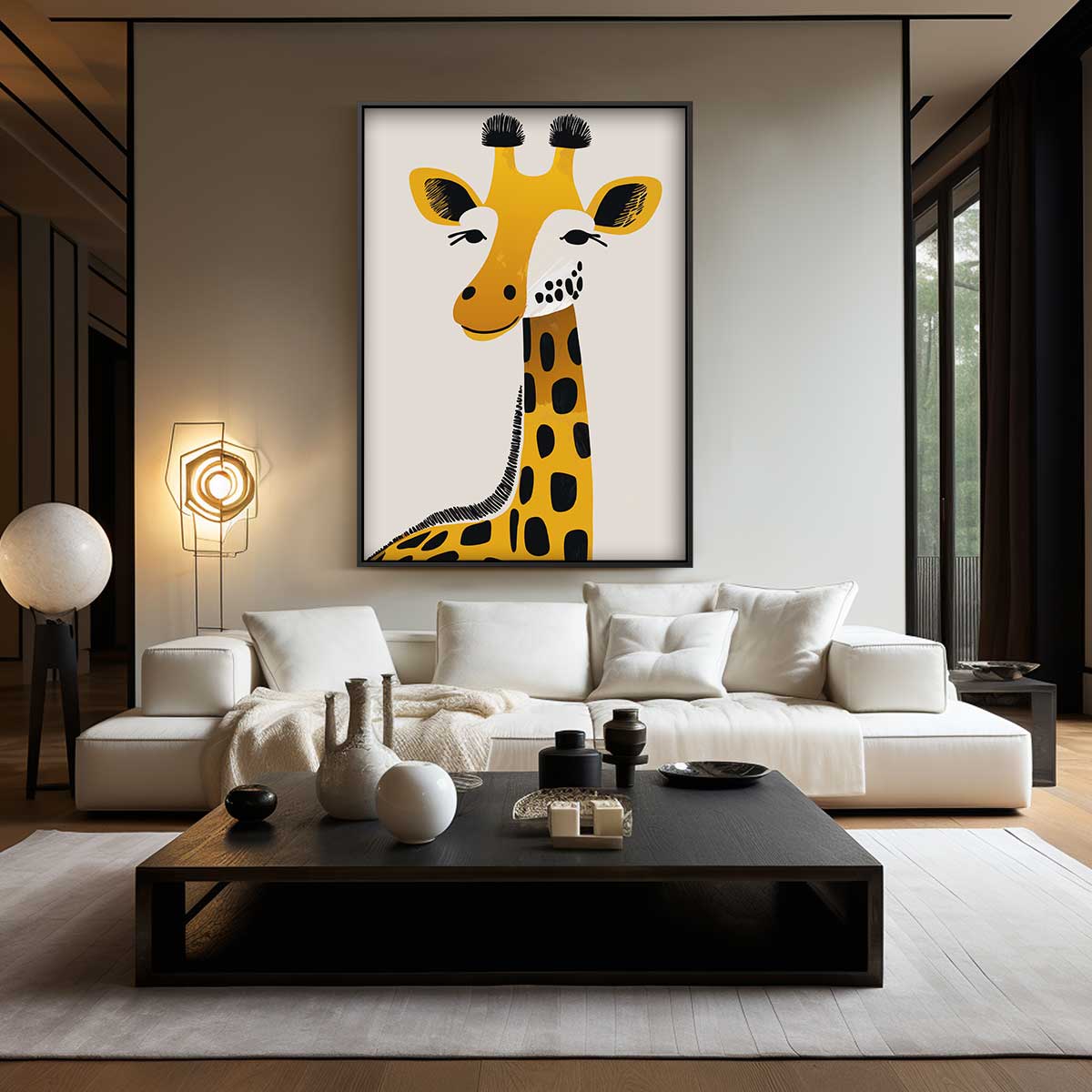 Speelse Giraffe Illustratie Kunstwerk-canvas-dibond-plexiglas-wanddecoratie-WallArtistic