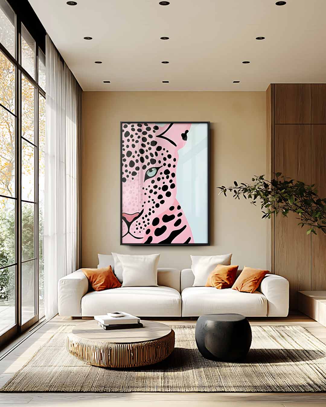 Roze Luipaard Pop Art Kunstwerk-canvas-dibond-plexiglas-wanddecoratie-WallArtistic