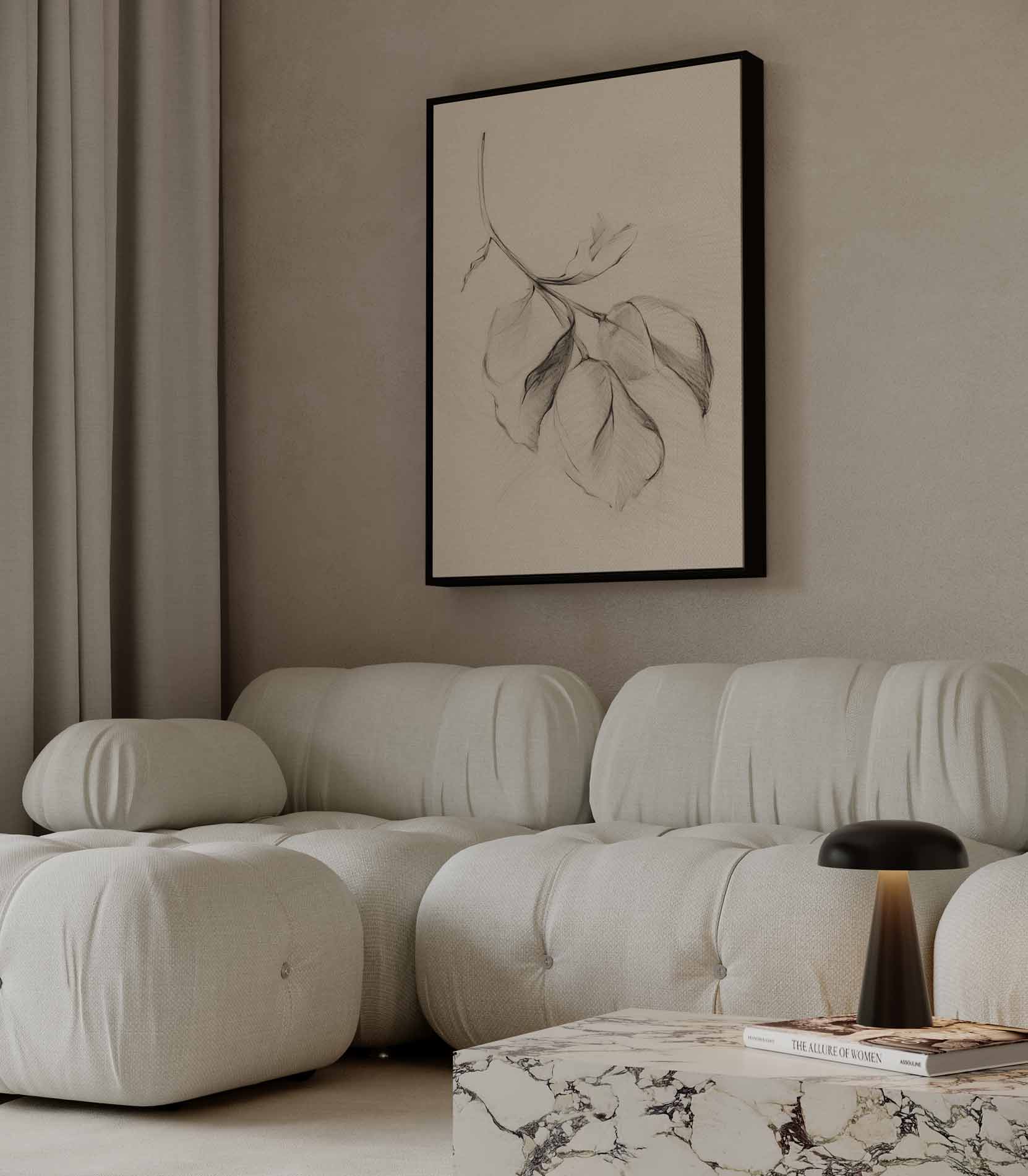 Eenvoudige Bladtekening Kunstwerk-canvas-dibond-plexiglas-wanddecoratie-WallArtistic