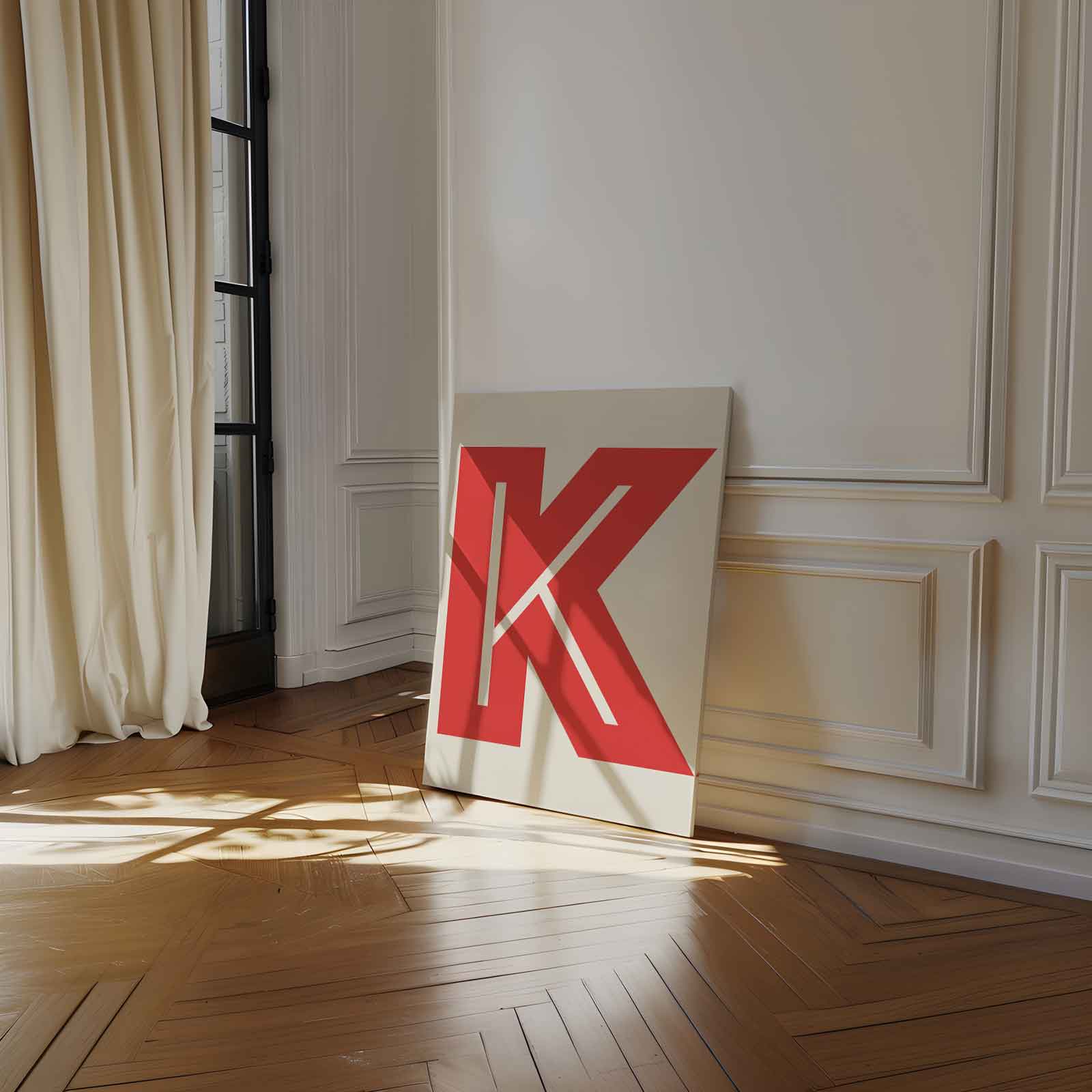 Abstract Rood K-monogram Kunstwerk-canvas-dibond-plexiglas-wanddecoratie-WallArtistic