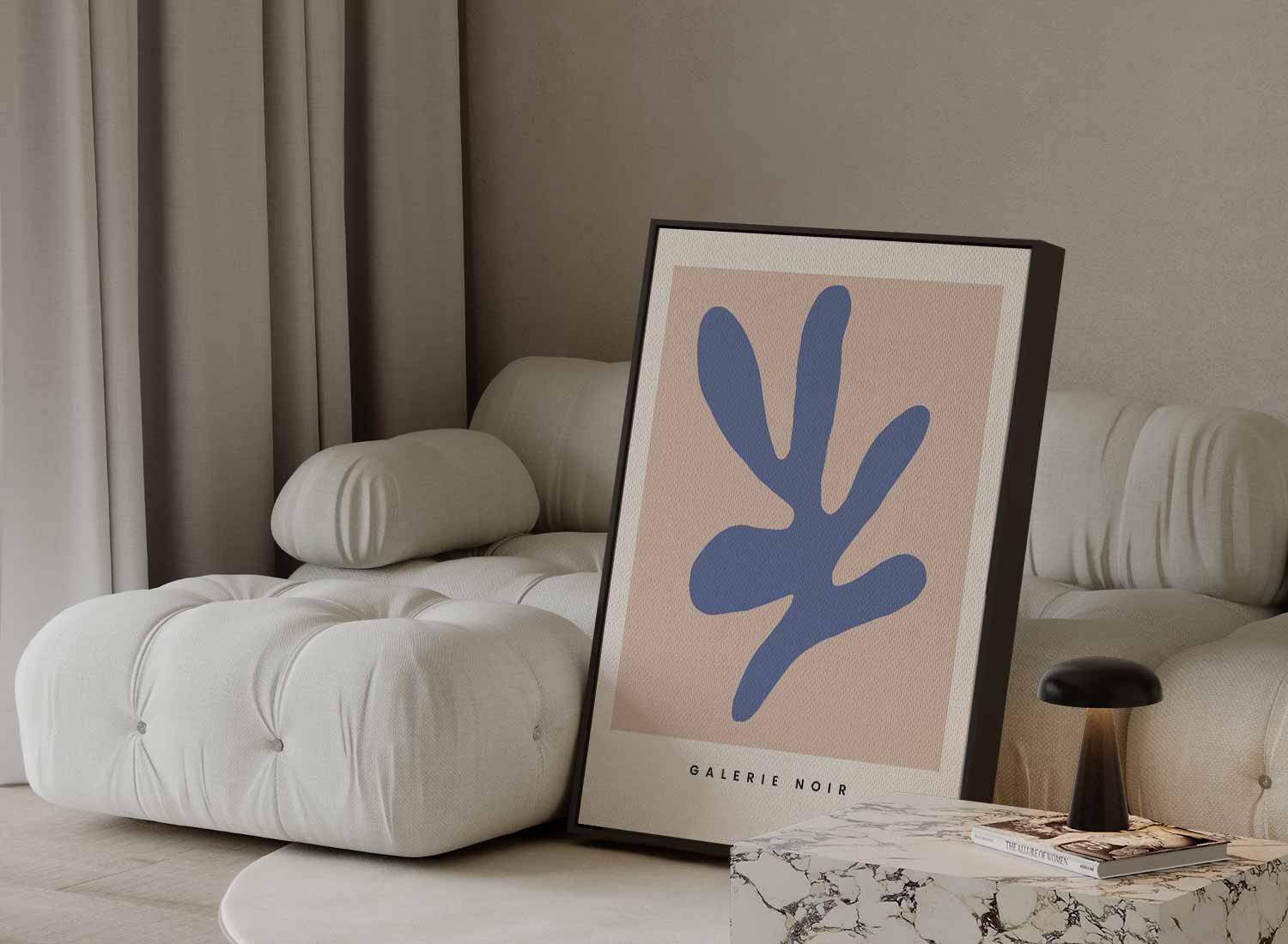 Abstracte Blauw Op Beige Kunstwerk-canvas-dibond-plexiglas-wanddecoratie-WallArtistic