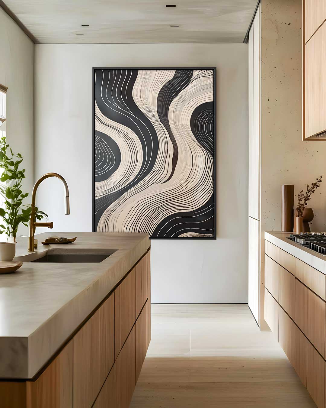 Golvende Lijnen Op Zwart Kunstwerk-canvas-dibond-plexiglas-wanddecoratie-WallArtistic