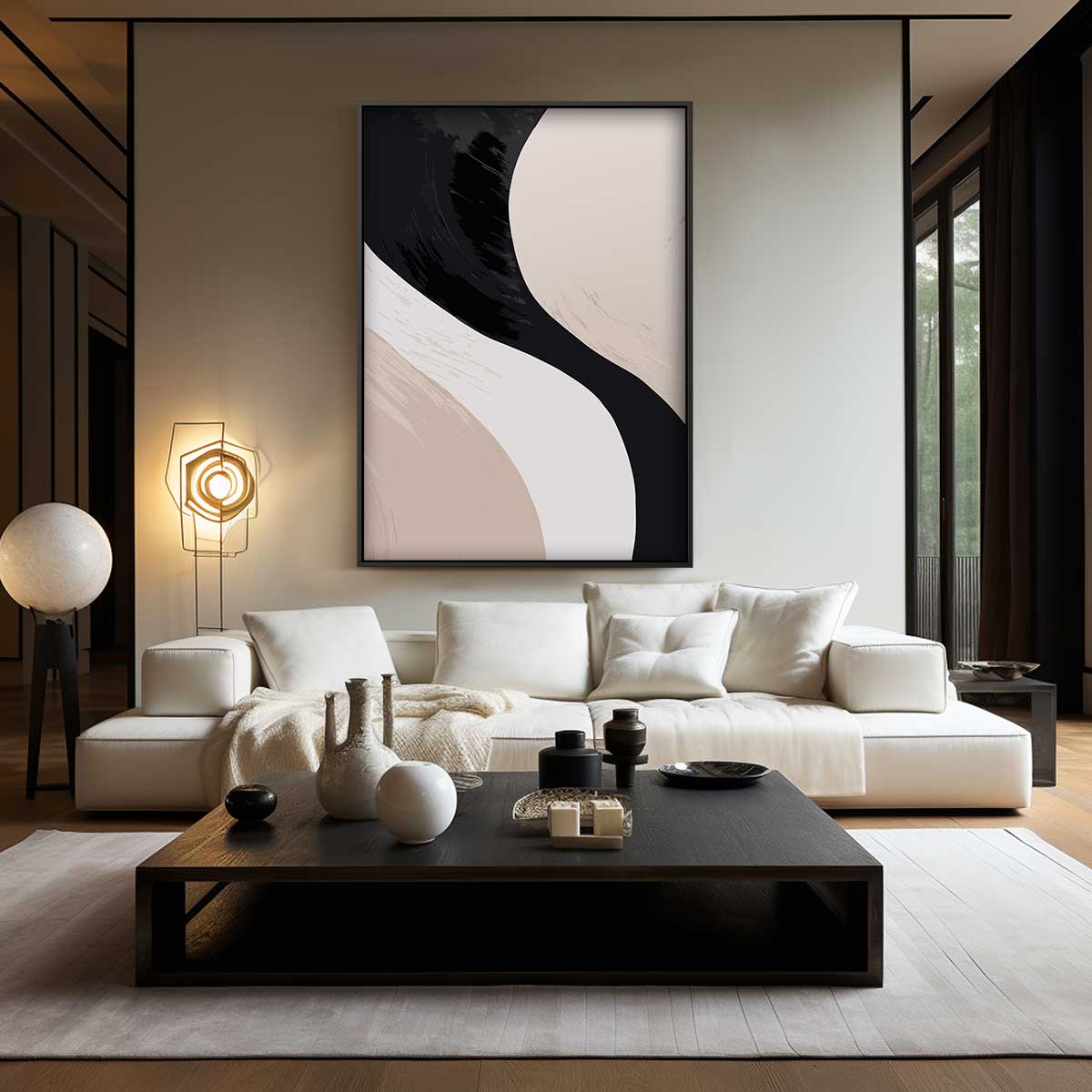 Vloeiende Vormen in Neutrale Tinten Kunstwerk-canvas-dibond-plexiglas-wanddecoratie-WallArtistic