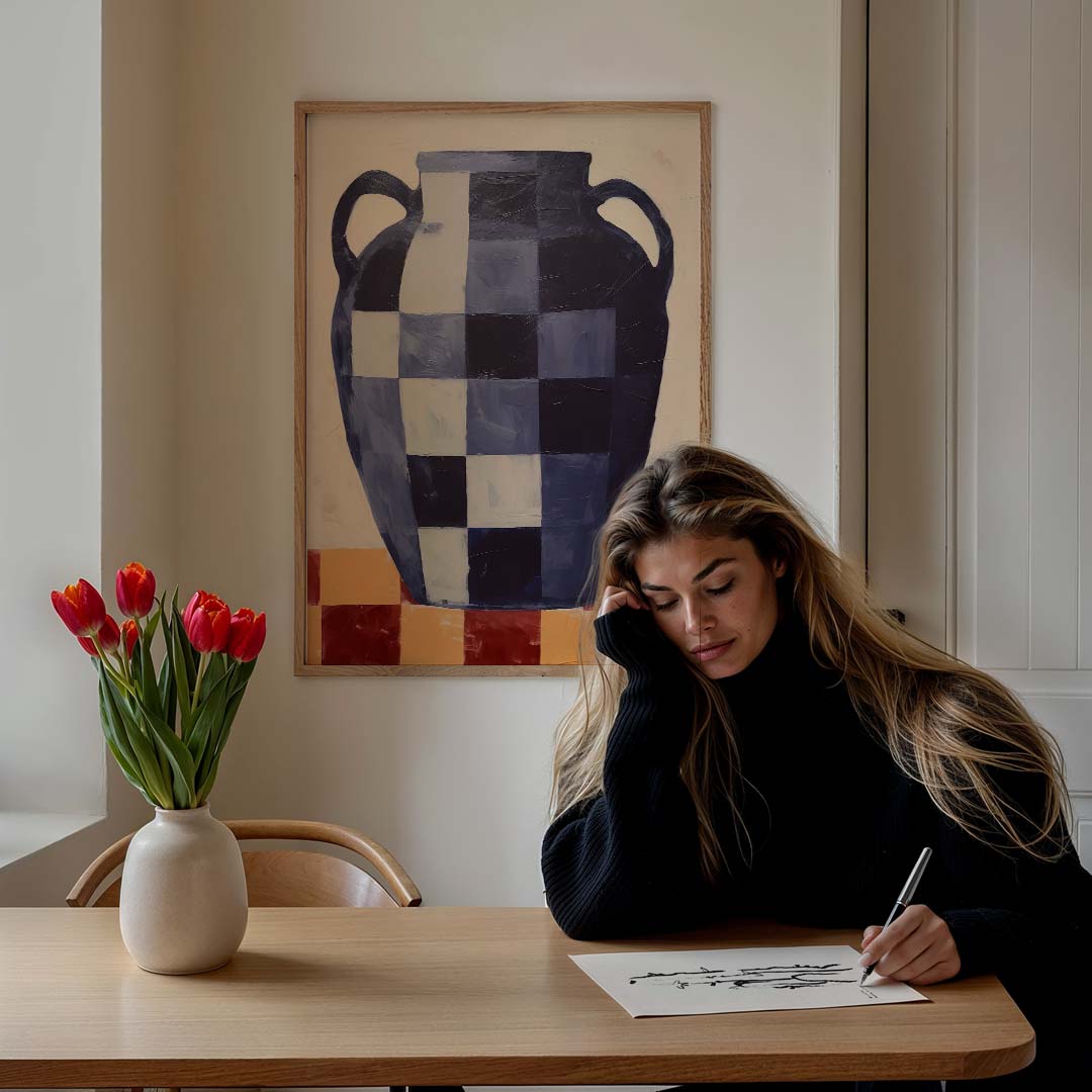 Stijlvolle Vaas in Blauw Schilderij Poster-WallArtistic