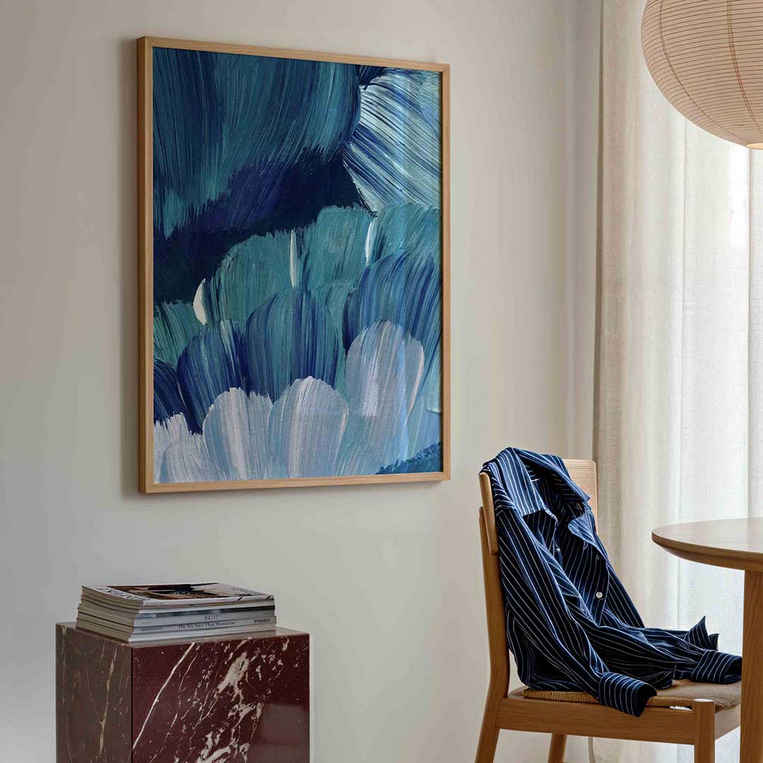 Blauwe penseelstreken Poster