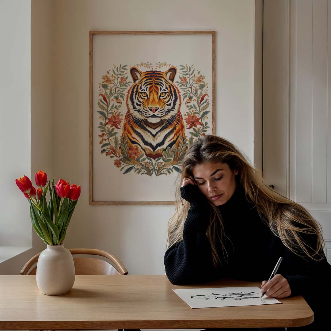 Elegante Tijger Bloem Poster-WallArtistic