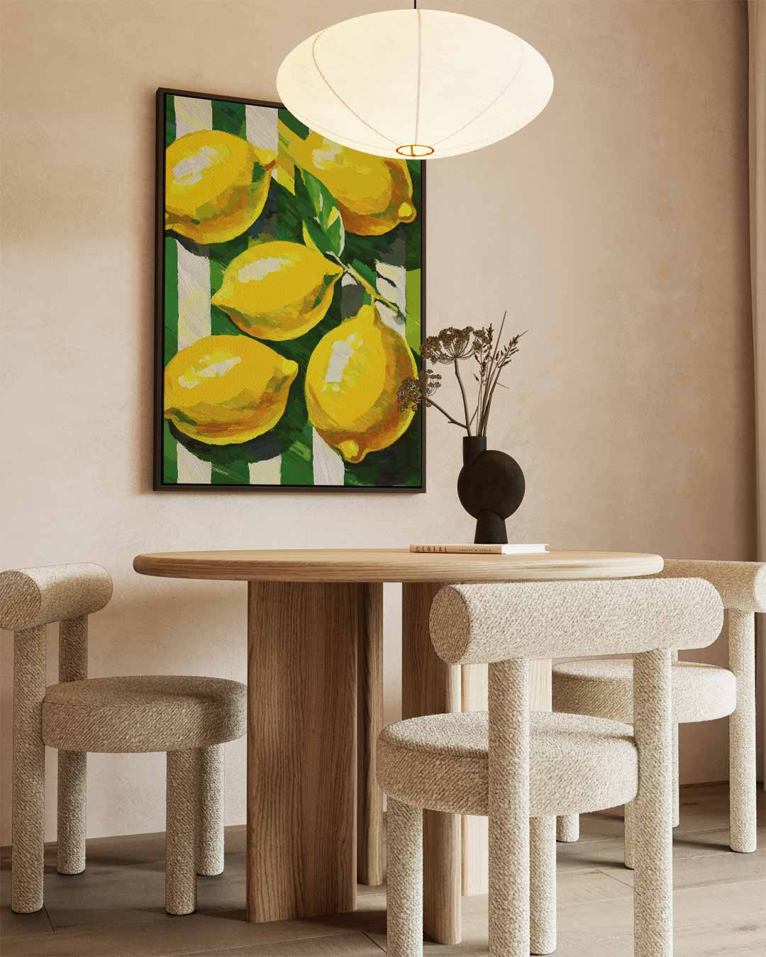 Citroenen op een Gestreepte Achtergrond Kunstwerk-canvas-dibond-plexiglas-wanddecoratie-WallArtistic