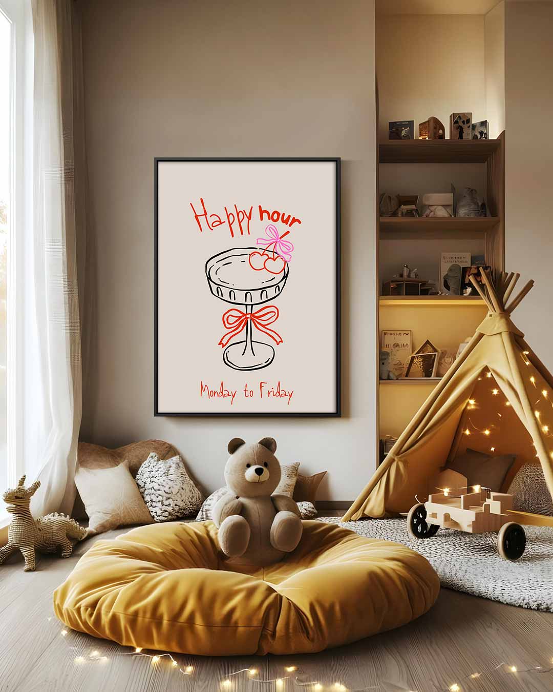 Happy Hour Illustratie Kunstwerk-canvas-dibond-plexiglas-wanddecoratie-WallArtistic