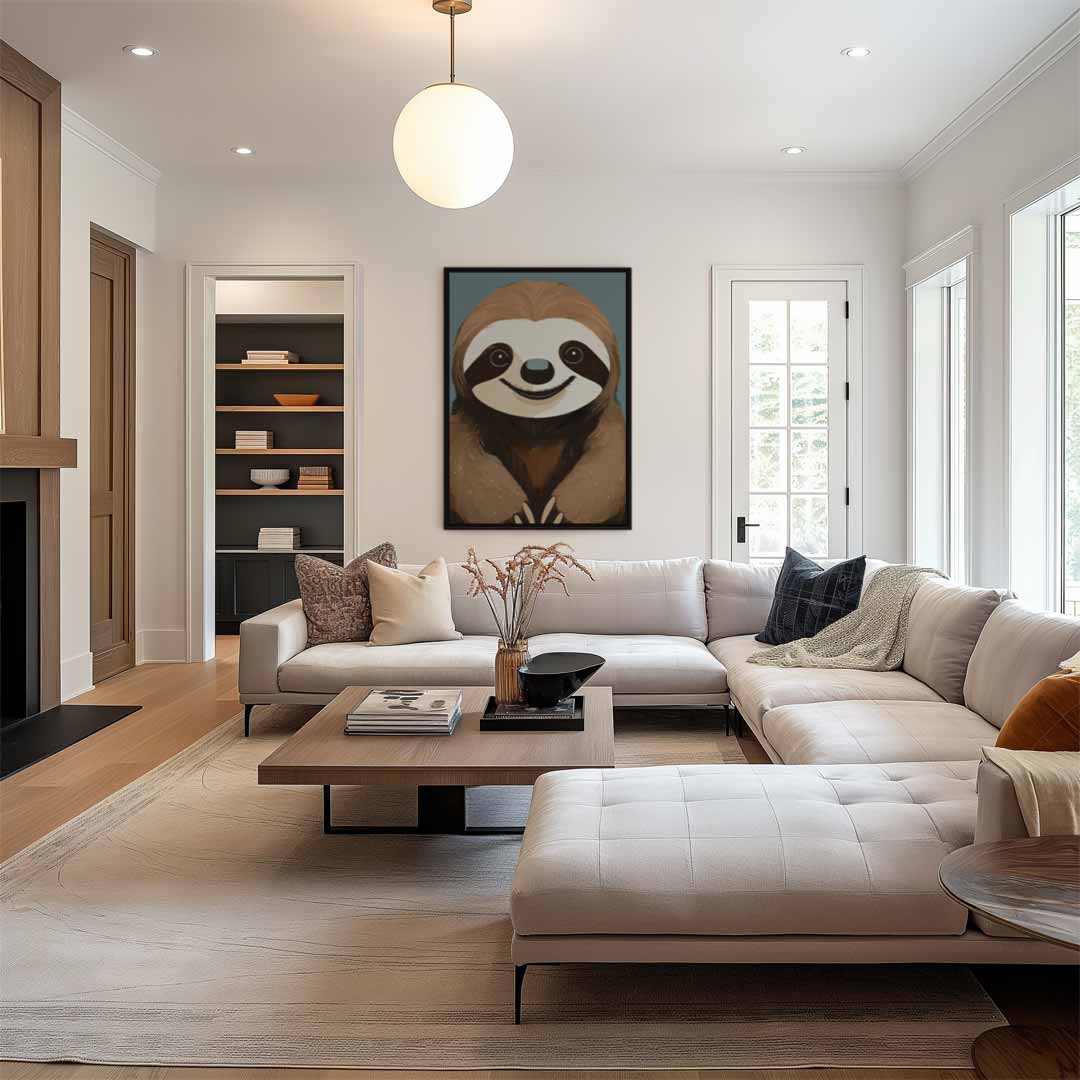 Blije Luiaard Illustratie Kunstwerk-canvas-dibond-plexiglas-wanddecoratie-WallArtistic