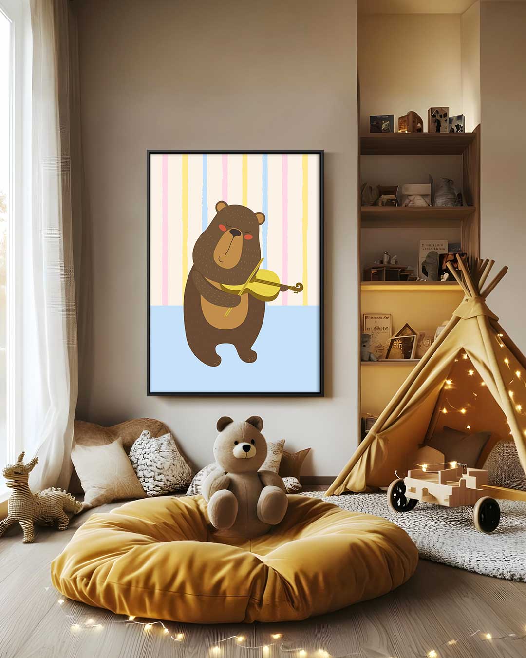Muzikale Beer met Viool Kunstwerk-canvas-dibond-plexiglas-wanddecoratie-WallArtistic