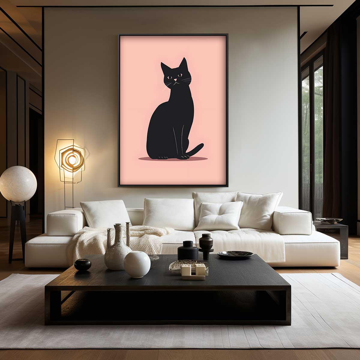 Stijlvolle Zwarte Kat Illustratie Kunstwerk-canvas-dibond-plexiglas-wanddecoratie-WallArtistic