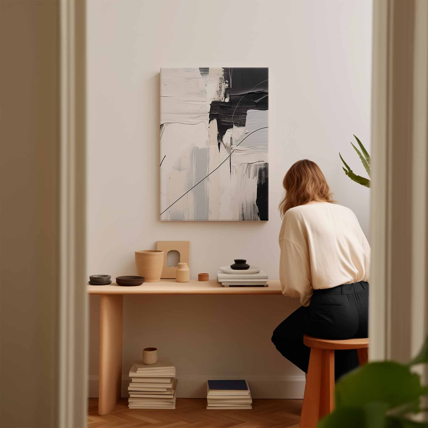Abstracte Harmonie in Zwart en Wit Kunstwerk-canvas-dibond-plexiglas-wanddecoratie-WallArtistic