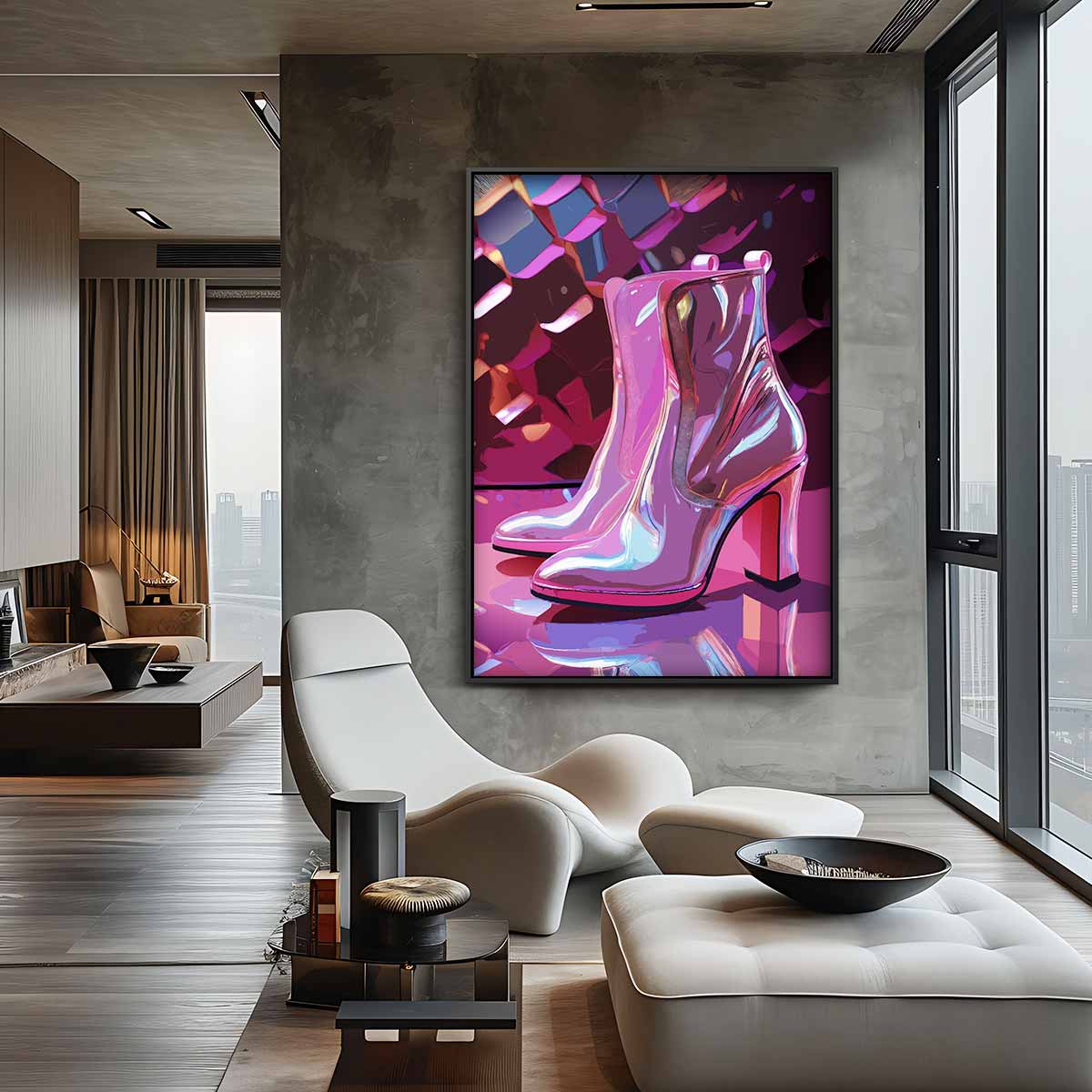Lichteffecten Glanzende Laarzen Kunstwerk-canvas-dibond-plexiglas-wanddecoratie-WallArtistic