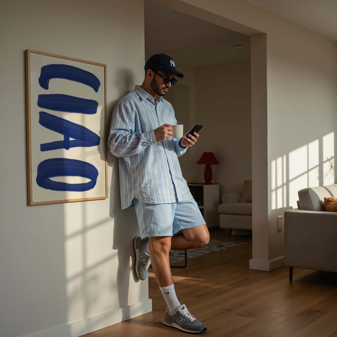 Abstracte Blauwe Streken Kunstposter-WallArtistic