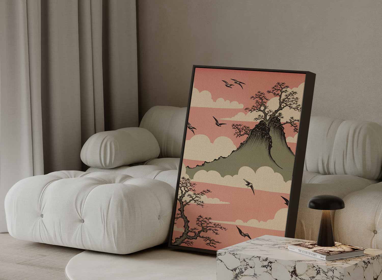 Dromerige Bergen en Vogels Kunstwerk-canvas-dibond-plexiglas-wanddecoratie-WallArtistic