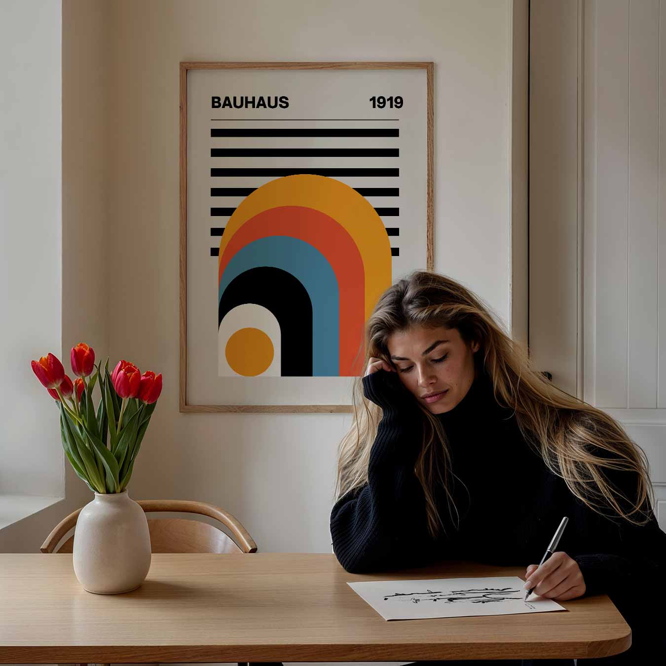 Stijlvolle Bauhaus Retro Regenboog Poster