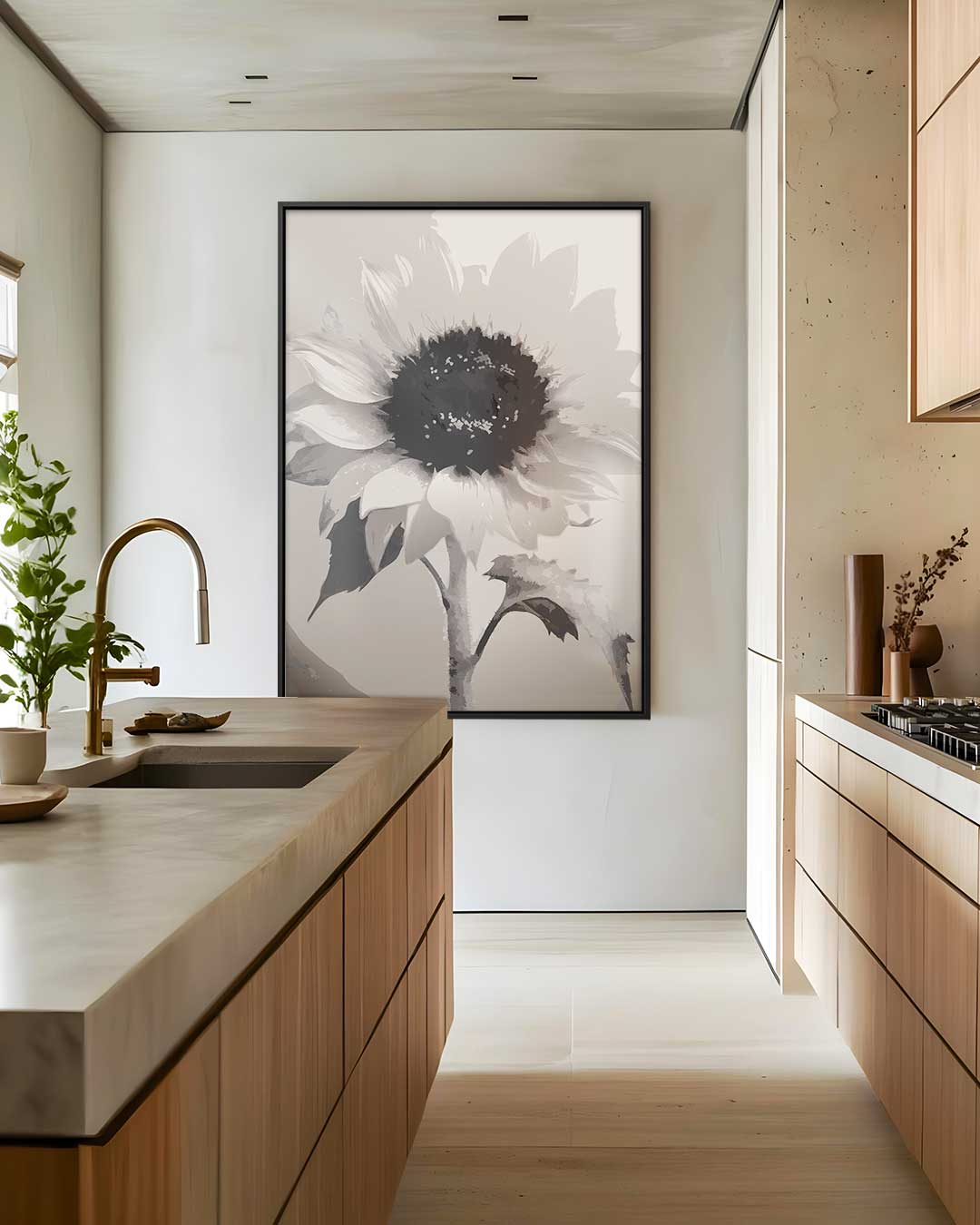 Zwart-wit Zonnebloem Print Kunstwerk-canvas-dibond-plexiglas-wanddecoratie-WallArtistic