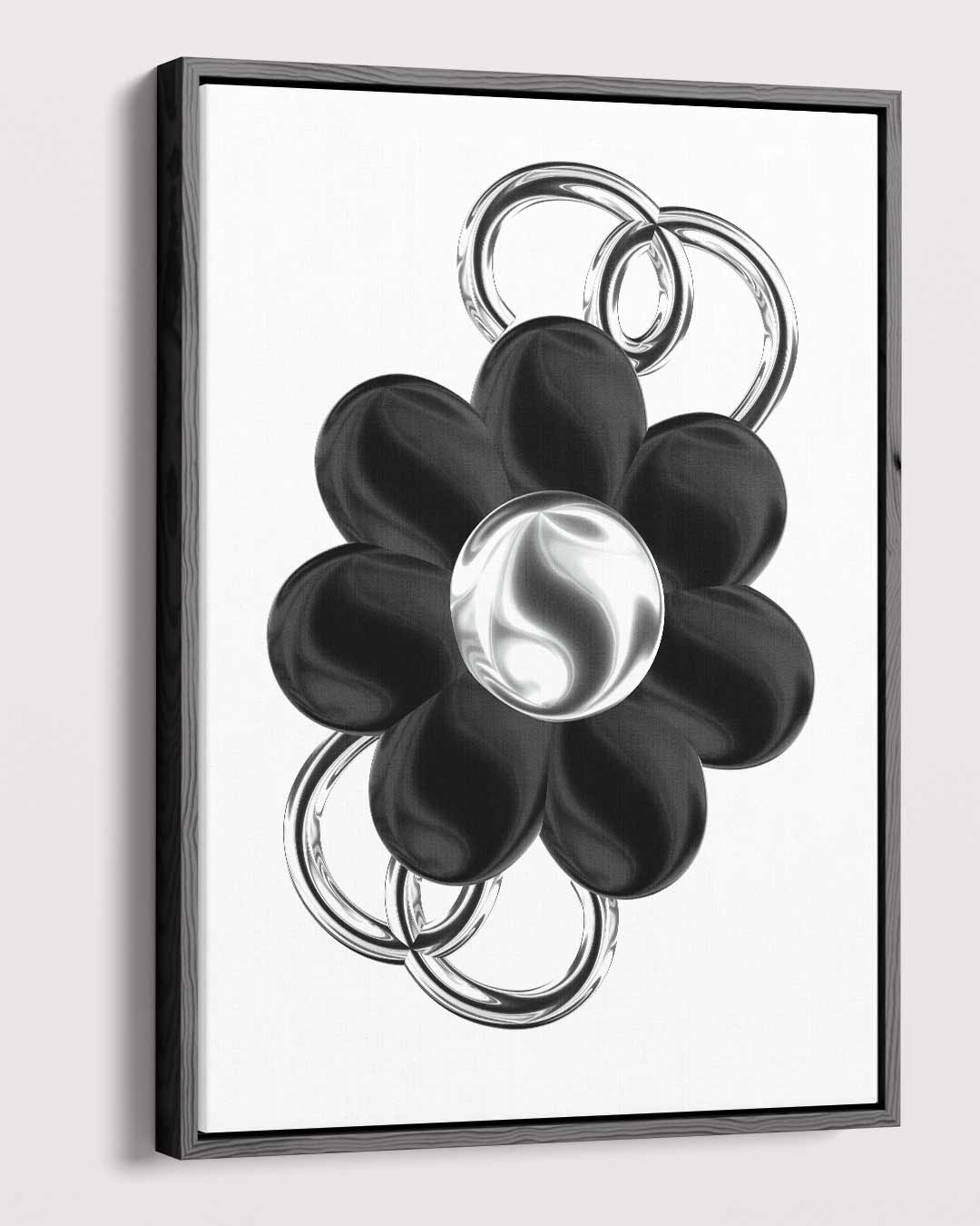Bloem in Zilver en Zwart Kunstwerk-canvas-dibond-plexiglas-wanddecoratie-WallArtistic