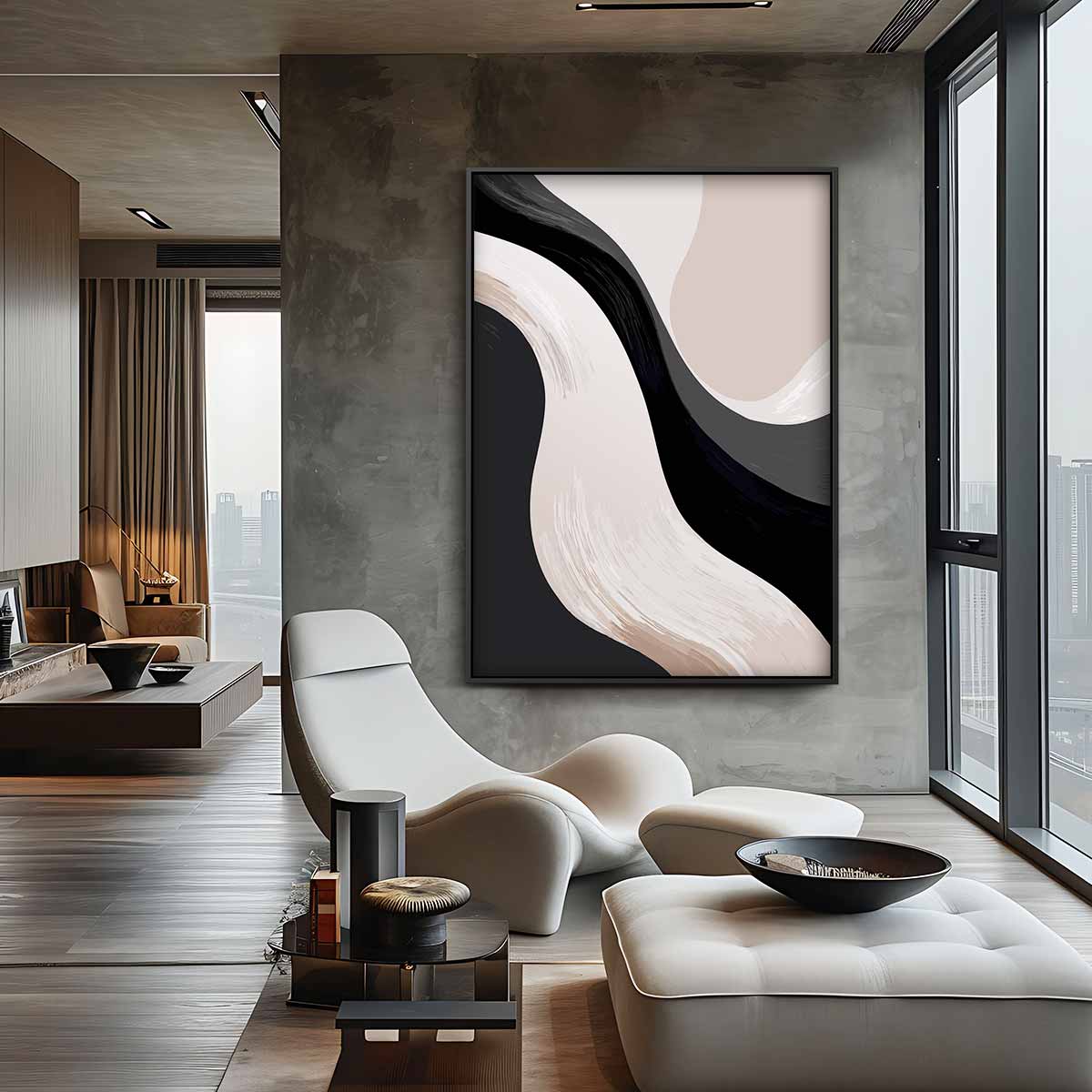 Golvende Abstracte Compositie Kunstwerk-canvas-dibond-plexiglas-wanddecoratie-WallArtistic
