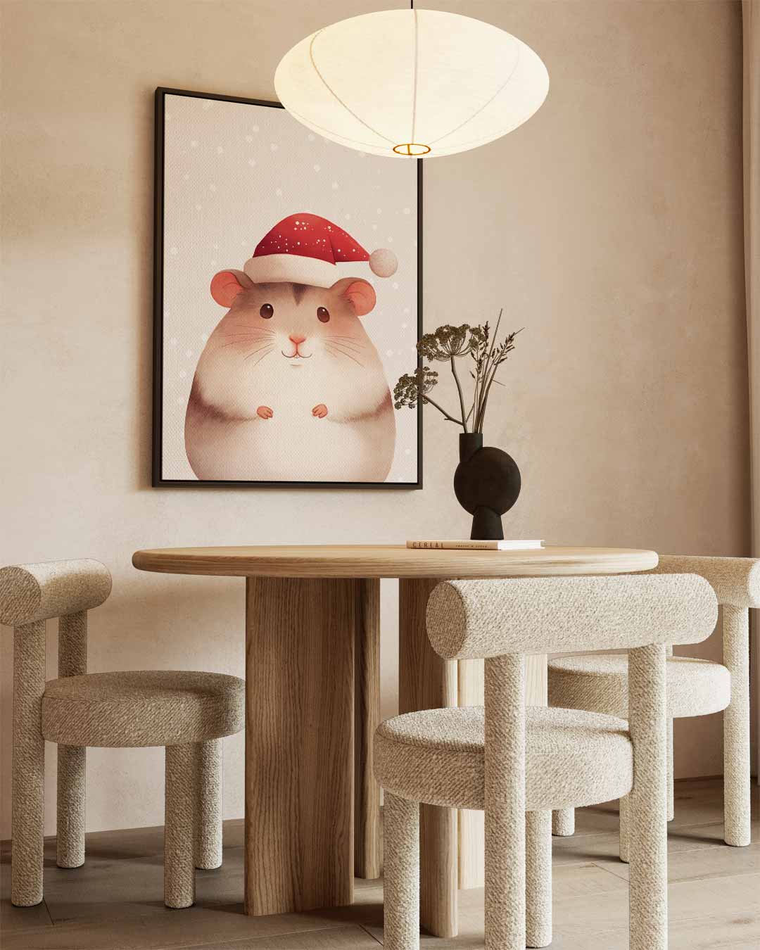 Kersthamster met Kerstmuts Kunstwerk-canvas-dibond-plexiglas-wanddecoratie-WallArtistic