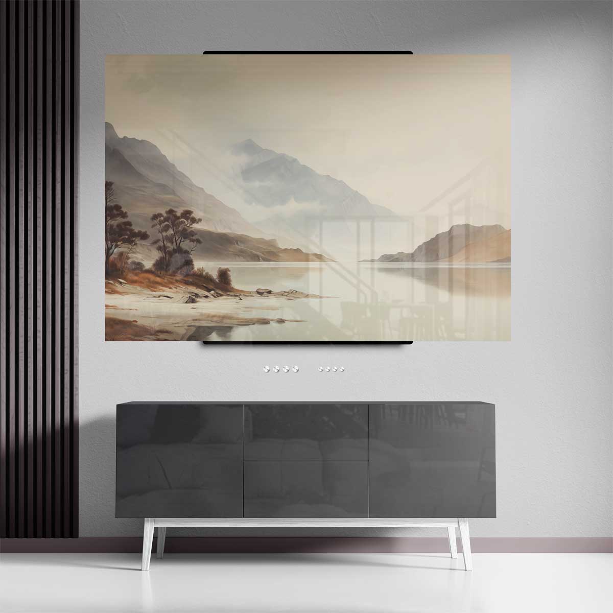 Rustieke Bergen aan een Spiegelend Meer Kunstwerk-canvas-dibond-plexiglas-wanddecoratie-WallArtistic