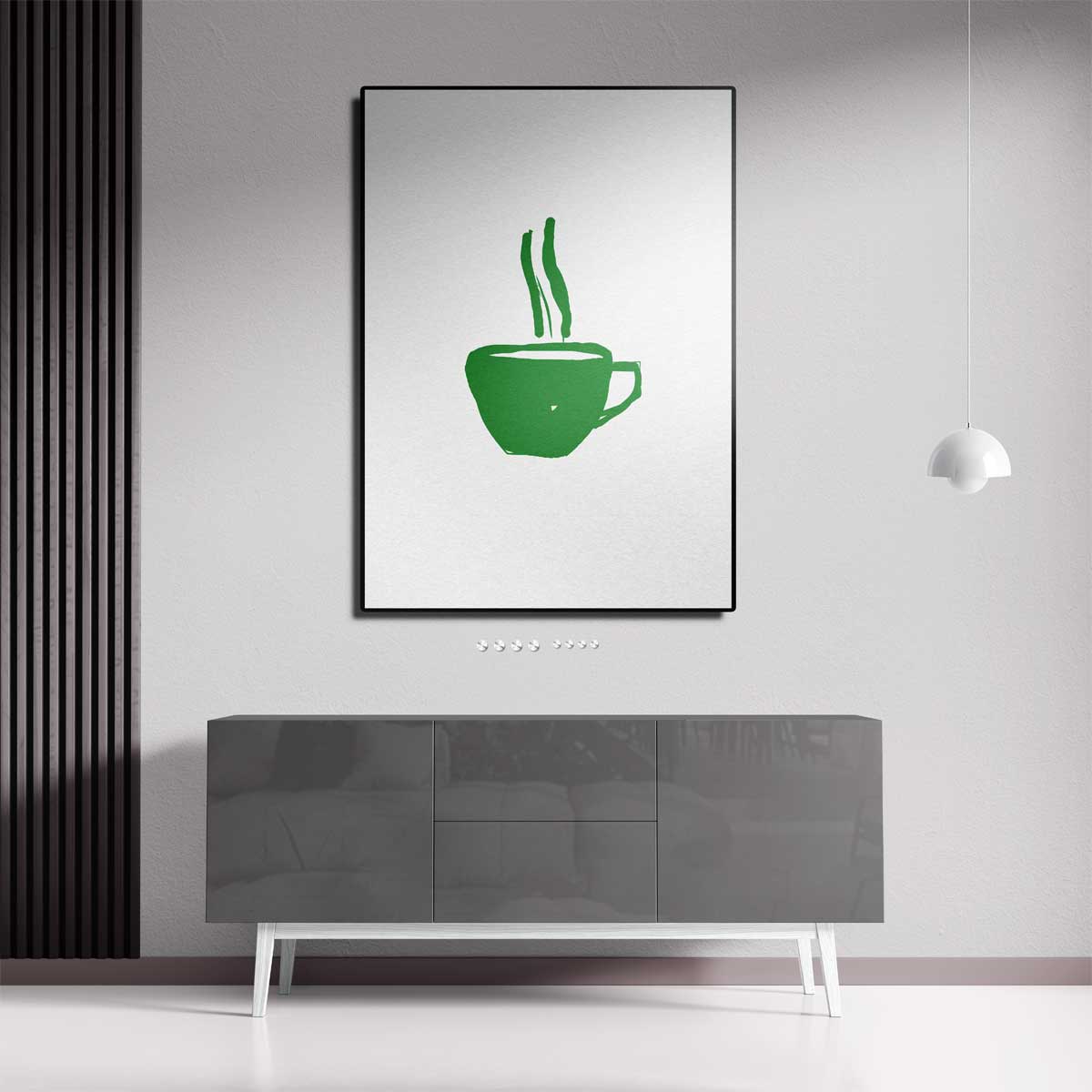 Groene Koffiekop Illustratie Kunstwerk-canvas-dibond-plexiglas-wanddecoratie-WallArtistic