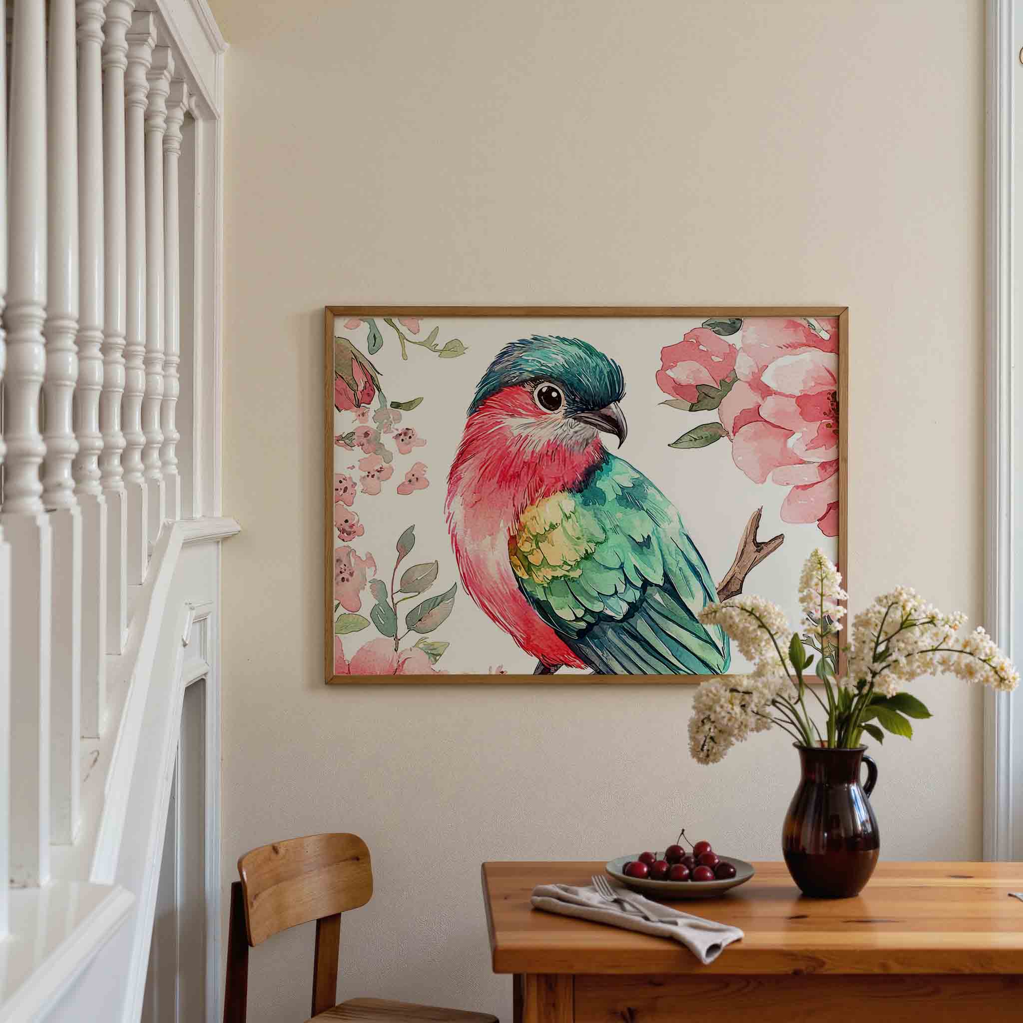 Vogel en bloemen Poster
