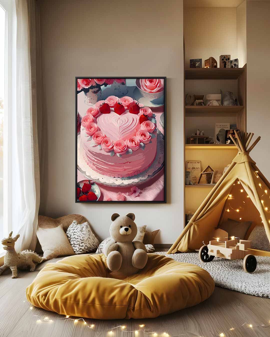 Romantische Rozen Taart Kunstwerk-canvas-dibond-plexiglas-wanddecoratie-WallArtistic
