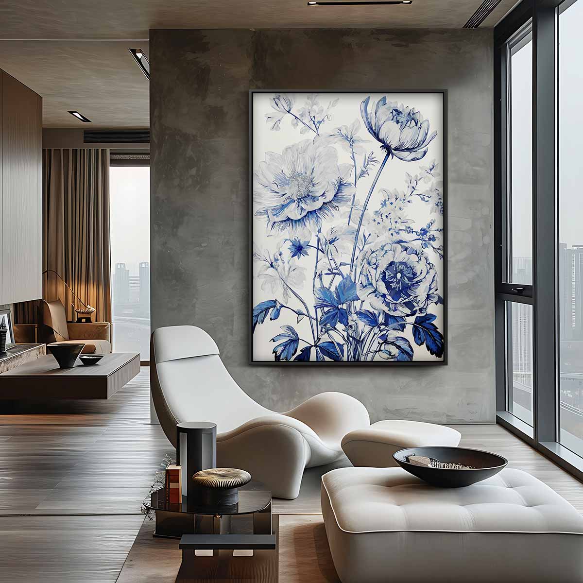 Blauwe Bloemenpracht Kunstwerk-canvas-dibond-plexiglas-wanddecoratie-WallArtistic